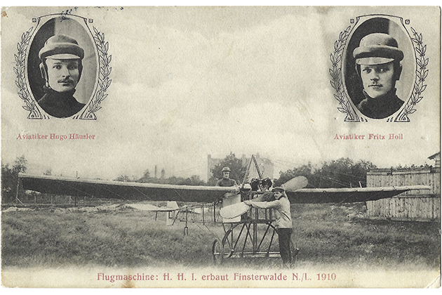 Flugzeug HH 1 gebaut von Hugo Häusler und Fritz Holl in Finsterwalde 1910, Foto: © Unbekannt